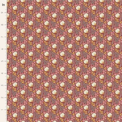 Tilda Sanctuary Cottonfield Maroon Fabric