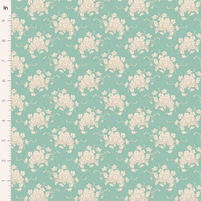 Tilda Sunday Brunch White Flower Teal Fabric