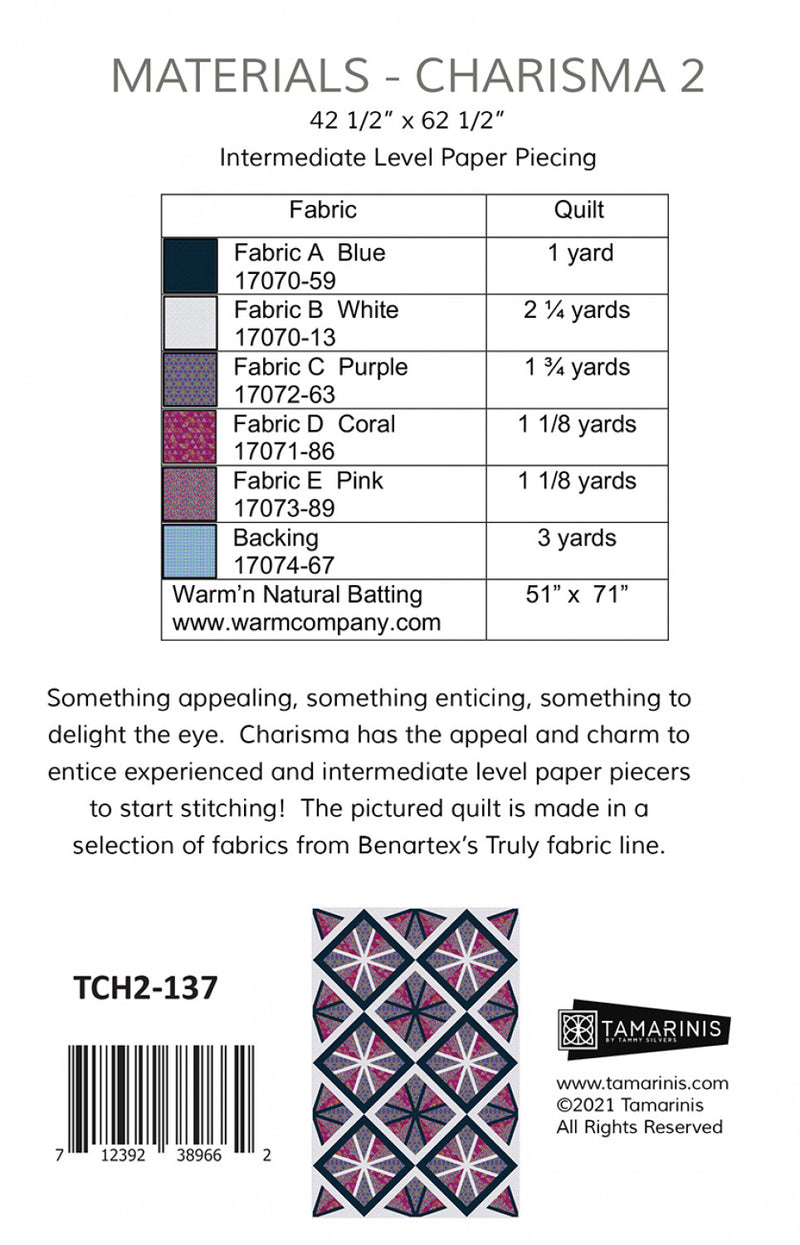 Tamarinis Charisma 2 Quilt Pattern ONLINE PURCHASE ONLY