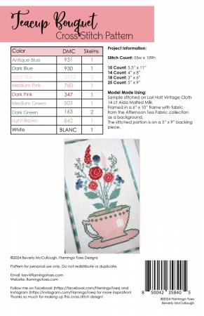 Teacup Bouquet Cross Stitch Pattern