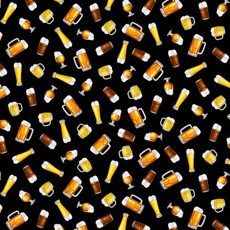 Timeless Treasures Tossed Beer Glasses Black Fabric ONLINE ONLY