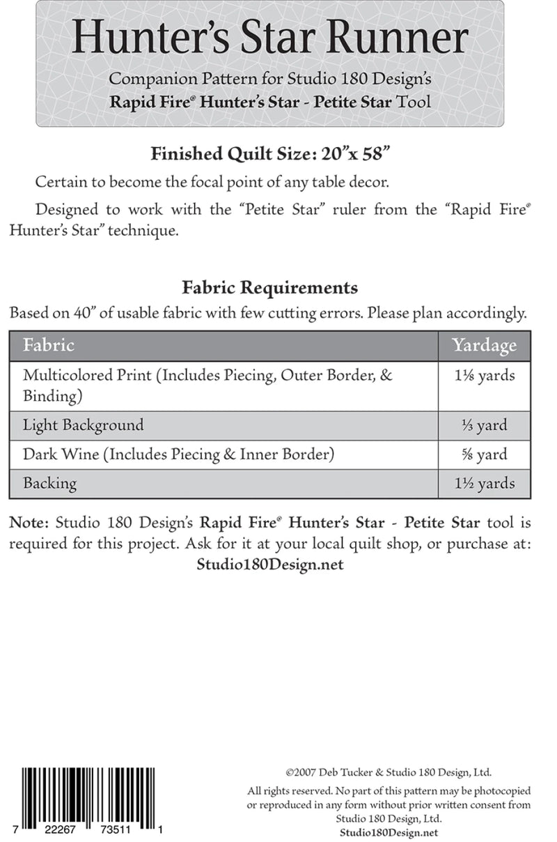 Studio 180 Hunter's Star Table Runner Pattern