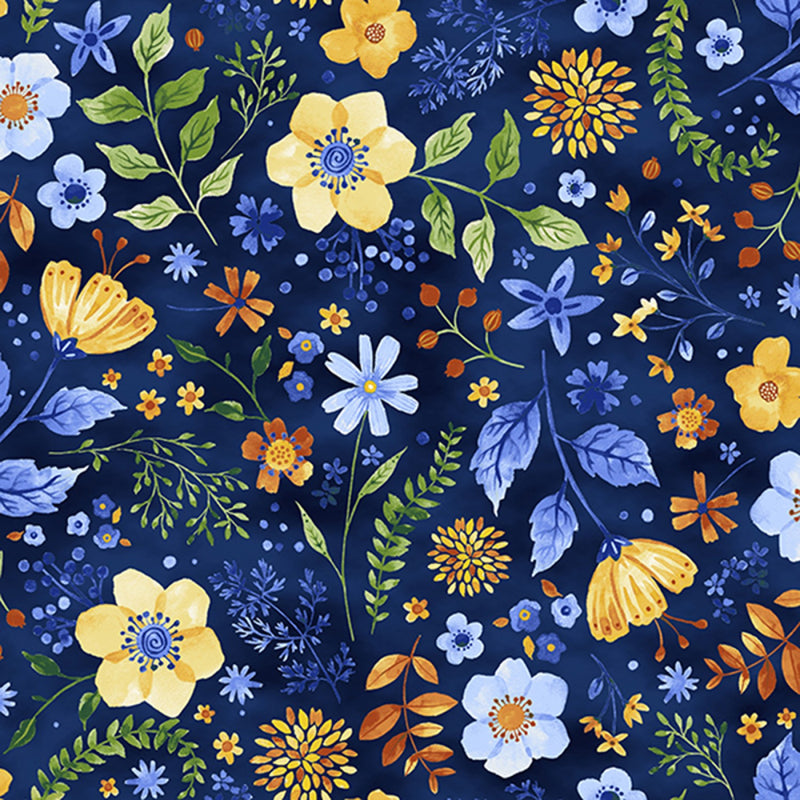 Hoffman Fabrics Bountiful And Blue Floral Navy Fabric