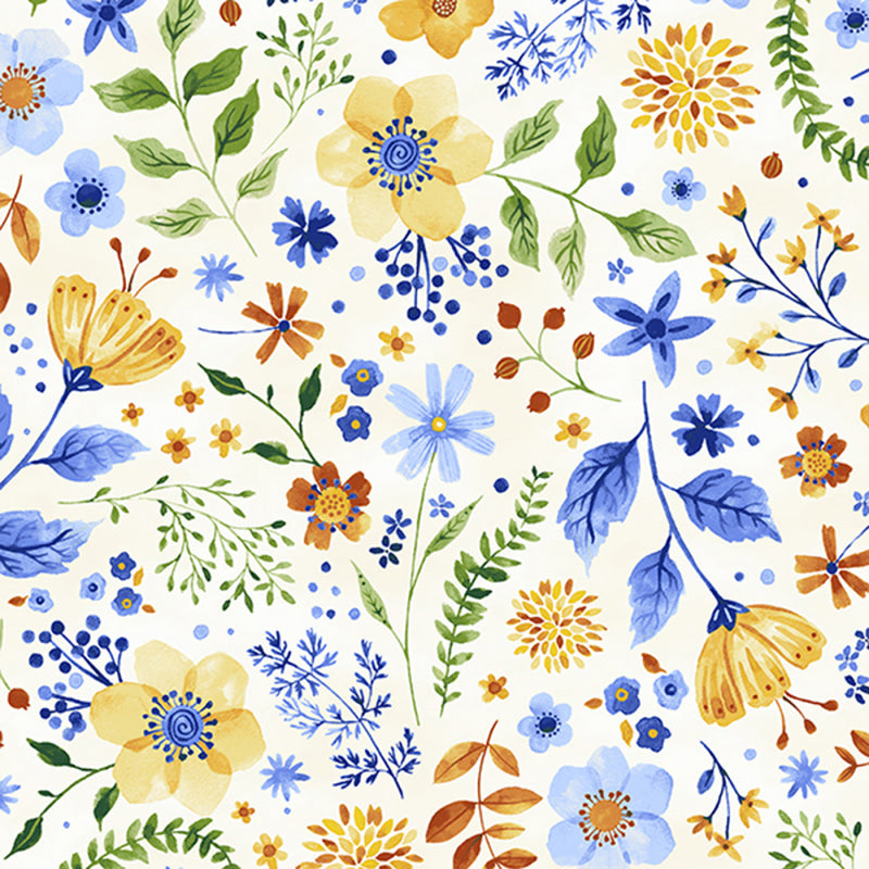 Hoffman Fabrics Bountiful And Blue Floral Blossom Fabric