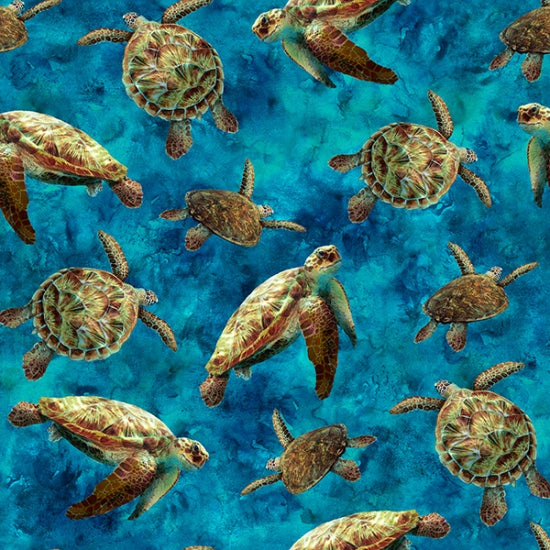 Hoffman Fabrics Tides Of Color Turtles Turquoise Digital Print Fabric