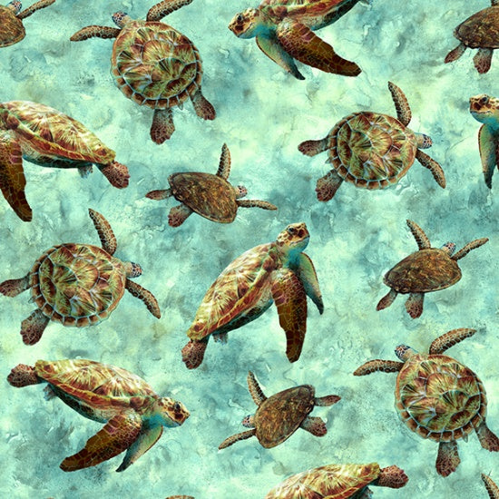 Hoffman Fabrics Tides Of Color Turtles Seafoam Digital Print Fabric