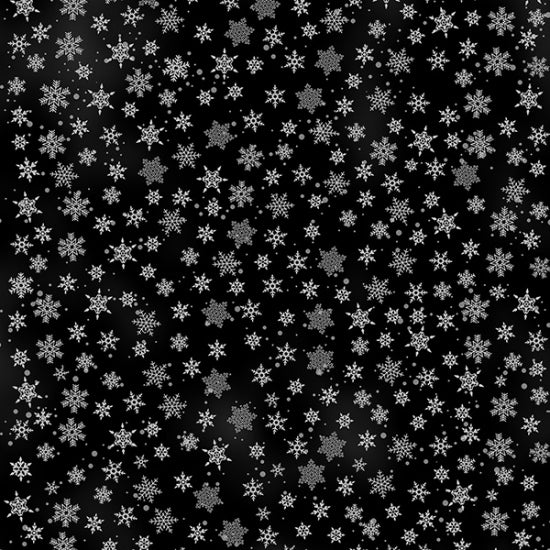 Hoffman Fabrics Whispering Woods Snowflakes Onyx Silver Fabric