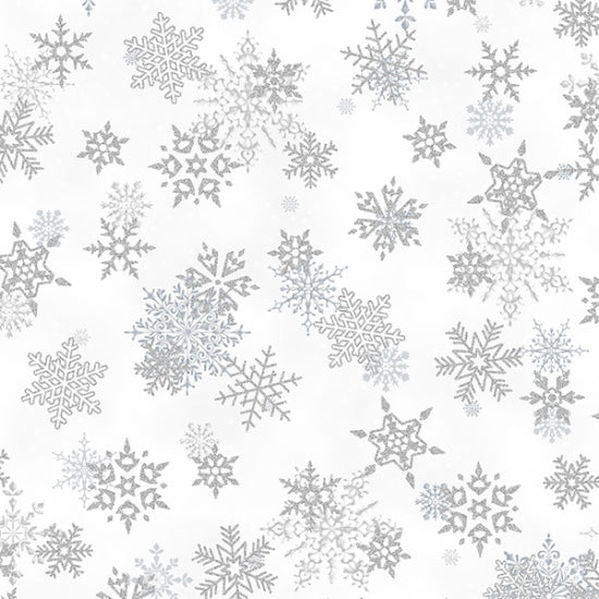 Hoffman Fabrics Whispering Woods Snowflakes Snow Silver Fabric