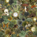 White Owl Dark Academia Packed Succulents Fabric