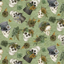 White Owl Dark Academia Skulls And Hats Sage Fabric