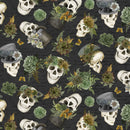 White Owl Dark Academia Skulls And Hats Black Fabric