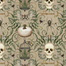 White Owl Dark Academia Damask Tan Fabric