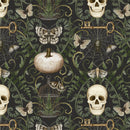 White Owl Dark Academia Damask Black Fabric
