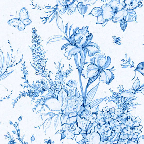 Lumin Fabrics Amalfi Coast Large Toile White Blue Fabric