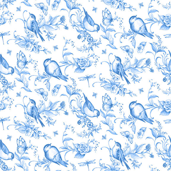 Lumin Fabrics Amalfi Coast Birds And Bees White Blue Fabric