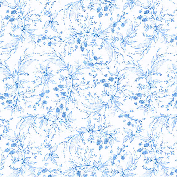 Lumin Fabrics Amalfi Coast Berries And Leaves White Blue Fabric