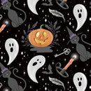 White Owl Hauntingly Yours Halloween Icons Black Fabric