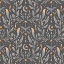 White Owl Hauntingly Yours Halloween Damask Gray Orange Fabric