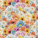 White Owl Growing In Color Packed Floral Multi Fabric