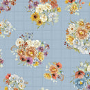 White Owl Growing In Color Bouquets Denim Fabric