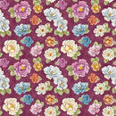White Owl Growing In Color Medium Floral Plum Fabric