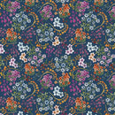 White Owl Growing In Color Small Floral Denim Fabric