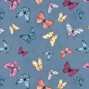 White Owl Growing In Color Butterflies Denim Fabric