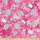 Bali Batik Tropical Treasures Turtles Pink Fabric