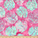 Bali Batik Tropical Treasures Monstera Leaf Pink Fabric