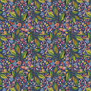 Hoffman Fabrics Whimsical Flower Garden Leaves Navy Fabric