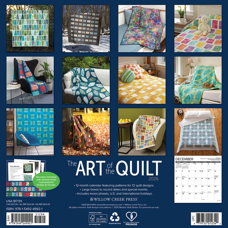 The Art of The Quilt Wall Calendar 2026