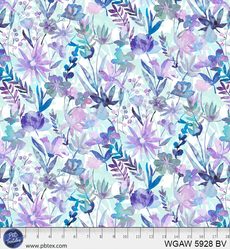 P & B Textiles Whispering Gardens Blue Violet Wide Back Fabric