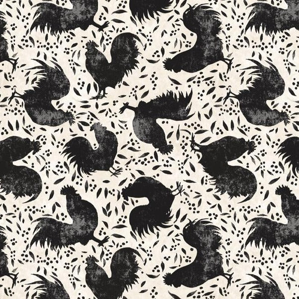 Wilmington Prints Proud Rooster Toss Ivory Black Fabric ONLINE ONLY