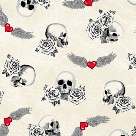 Windham Fabrics Lavin Born To Ride Skull Neutral Cream Fabric ONLINE ONLY