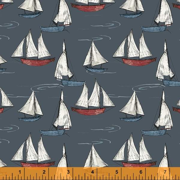 Windham Fabrics Sea & Shore Sailboats Graphite Gray Fabric ONLINE ONLY