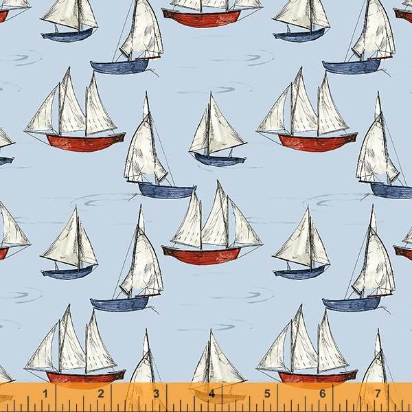 Windham Fabrics Sea & Shore Sailboats Heather Blue Fabric ONLINE ONLY