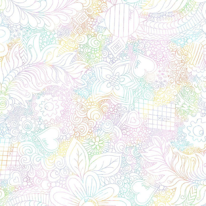 Timeless Treasures Doodle Floral Pastel Wide Back Fabric