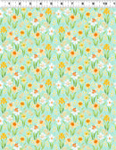 Clothworks Spring Cheer Daffodils Light Teal  Fabric