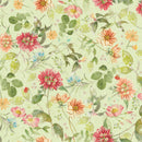 Clothworks Hummingbird Days Mixed Floral Light Olive Fabric