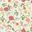 Clothworks Hummingbird Days Mixed Floral Light Cream Fabric
