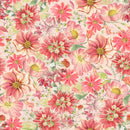Clothworks Hummingbird Days Packed Floral Coral Fabric