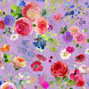 Clothworks Fleur de Rose Bouquets Light Purple Fabric