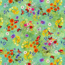 Clothworks Fleur de Rose Butterfly Garden Mint Fabric