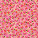 Clothworks Fleur de Rose Star Flowers Coral Fabric