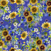 Clothworks Sunflower Song Bouquets Dark Periwinkle Fabric