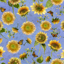 Clothworks Sunflower Song Butterfly Floral Light Periwinkle Fabric