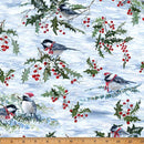 Hoffman Fabrics Holiday Hideaway Chickadee Iceberg Fabric
