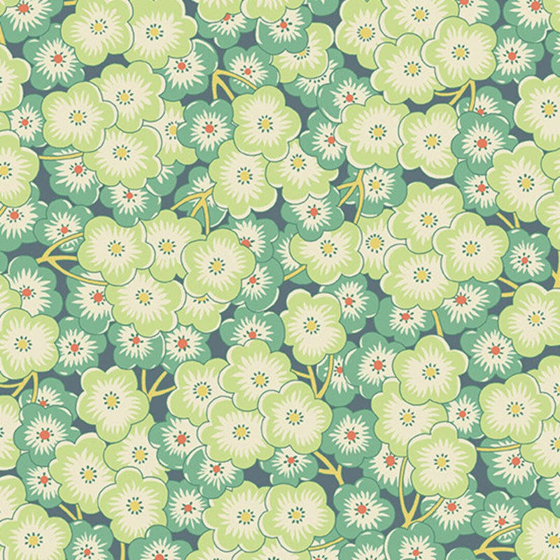 Andover Fabrics Sweet Ride Cherry Blossoms Green Floral Fabric ONLINE ONLY