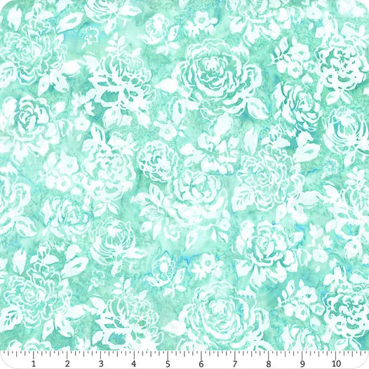 Robert Kaufman Azure Breeze Roses Glacier Batik Fabric