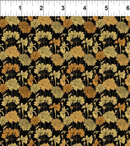 In The Beginning Fabrics Garden Delights III Bouquet Gold Fabric ONLINE PURCHASE ONLY